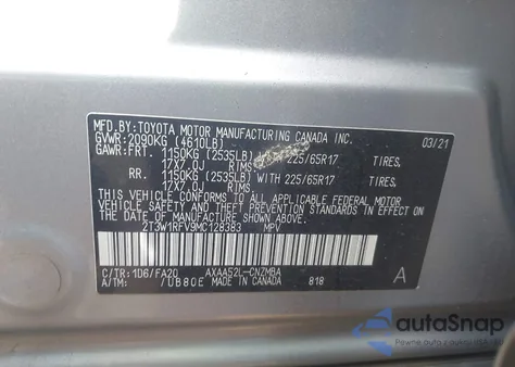 2021 Toyota Rav4 Xle из США, поврежденный, VIN 2T3W1RFV9MC128383